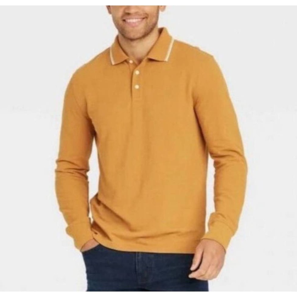 Goodfellow & Co Long Sleeve Polo Shirt in Gold NWT Size L